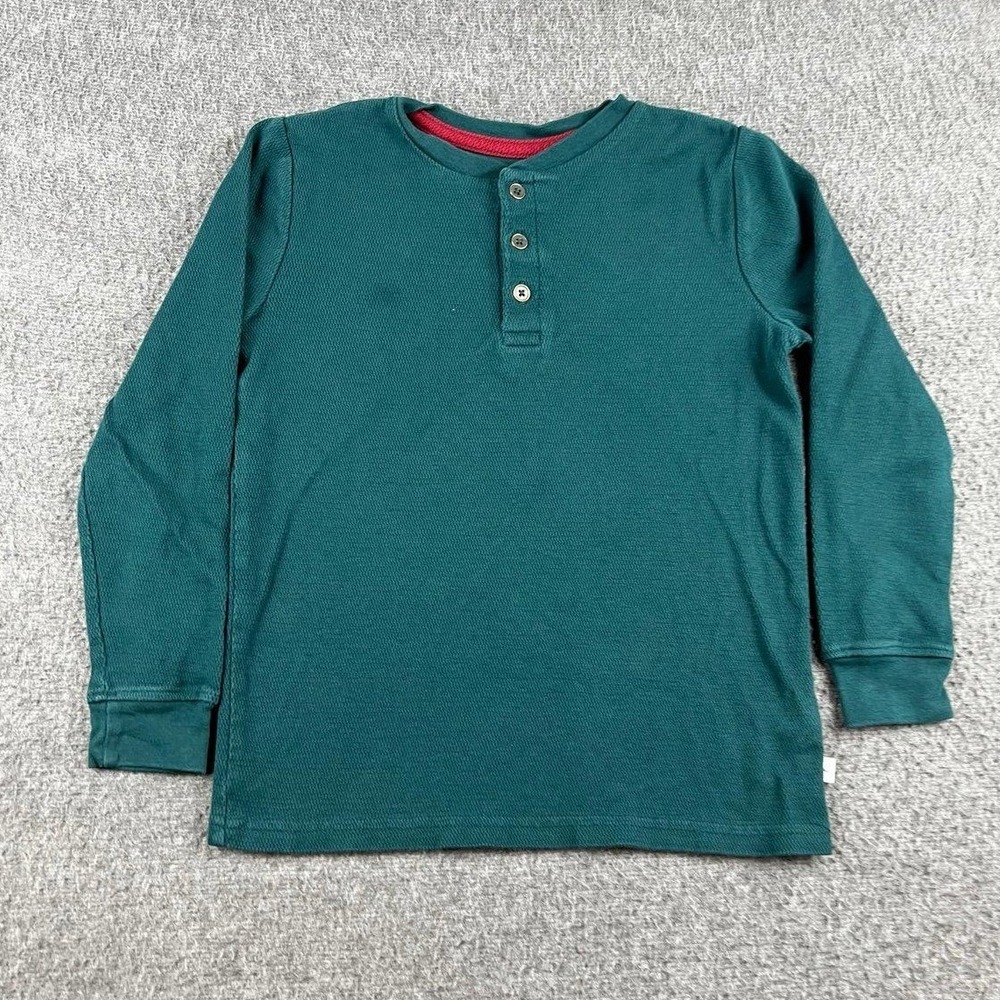 Tommy Bahama Kids Teal Green Waffle Knit Henley Long Sleeve Shirt Medium 7/8